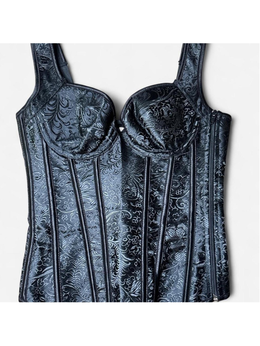 Black Floral Jacquard Corset Bustier Top Lace Up Boned Gothic Y2K
DESCRIPTION
B